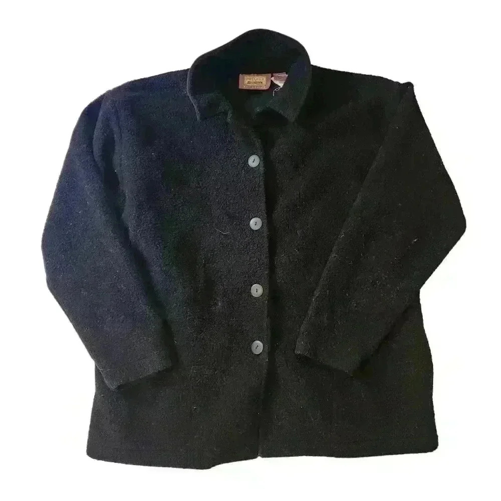 Vintage Premier International For Ladies Black Fleece Button Up Jacket Size M *R